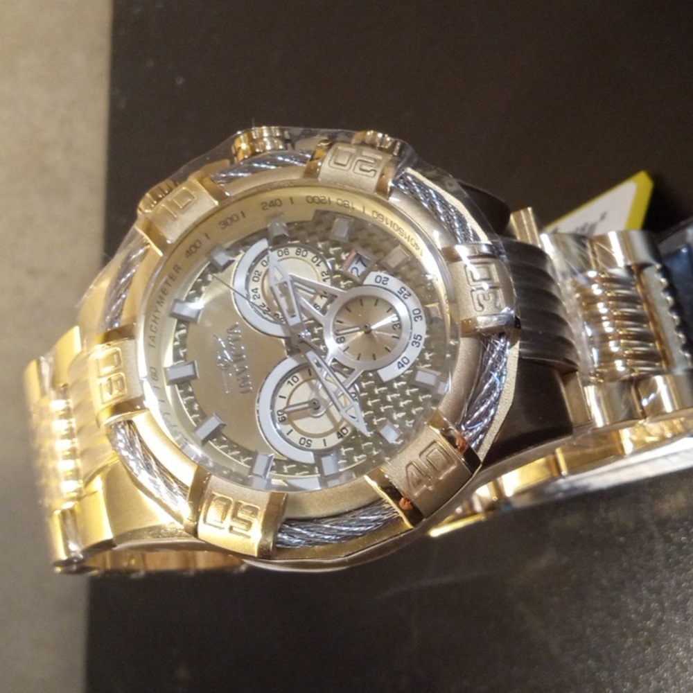 BRAND NEW MEN'S INVICTA BOLT GOLD CHRONOGRAPH CABLE WATCH